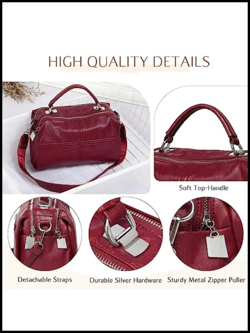 Vegan Leather Top Handle Satchel Crossbody Handbag Shoulder Purse Womens